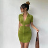 Green Cut Out Ruche Dress